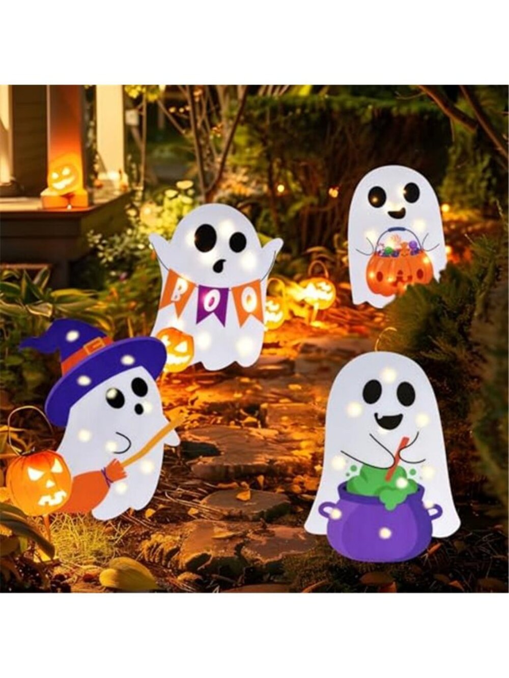 Lighted Cute Ghost Yard Signs, 4 Packs Halloween Decorations Outdoor Scary